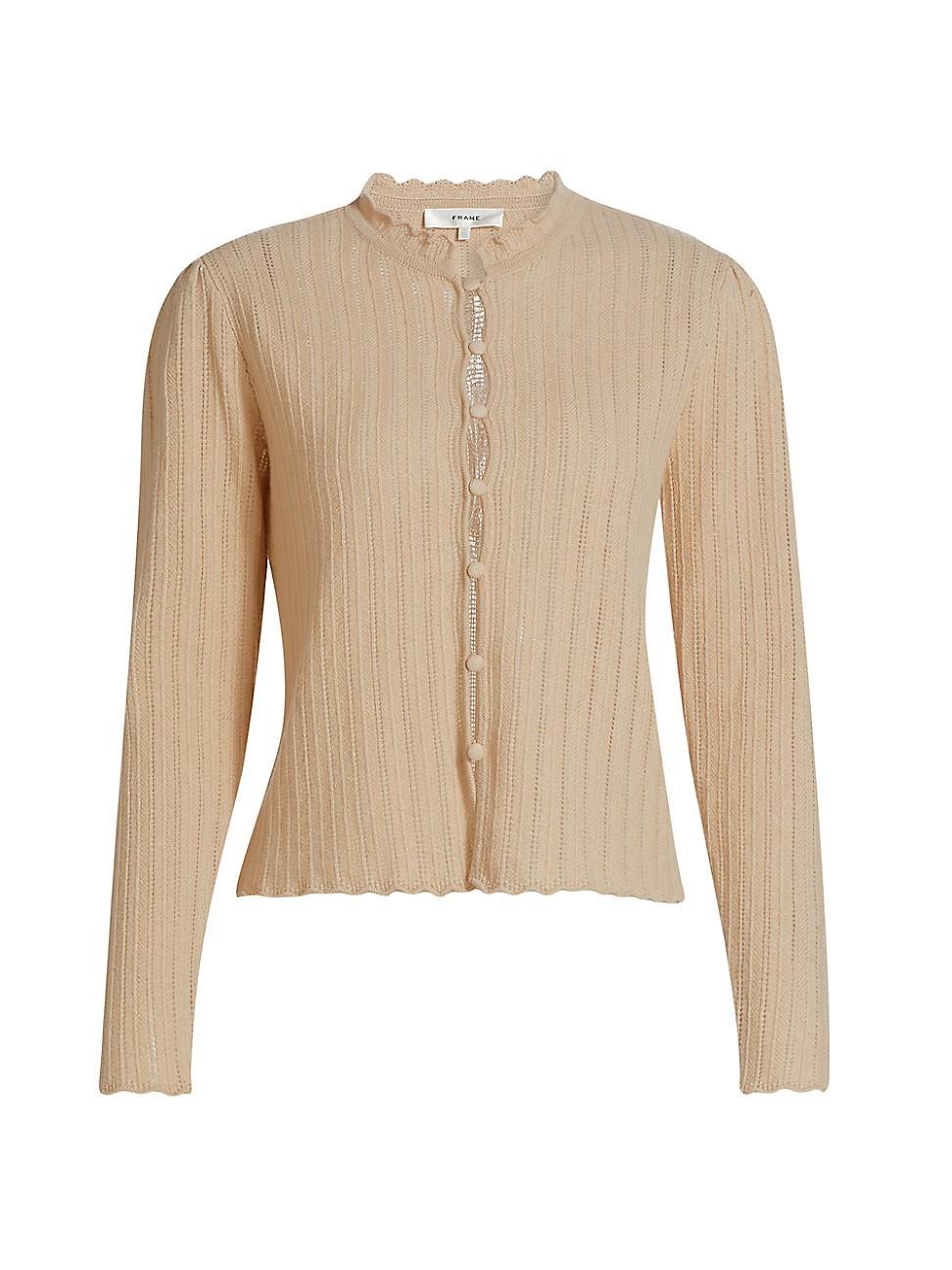 Womens Ruffle-Trim Buttoned Cashmere Cardigan product image