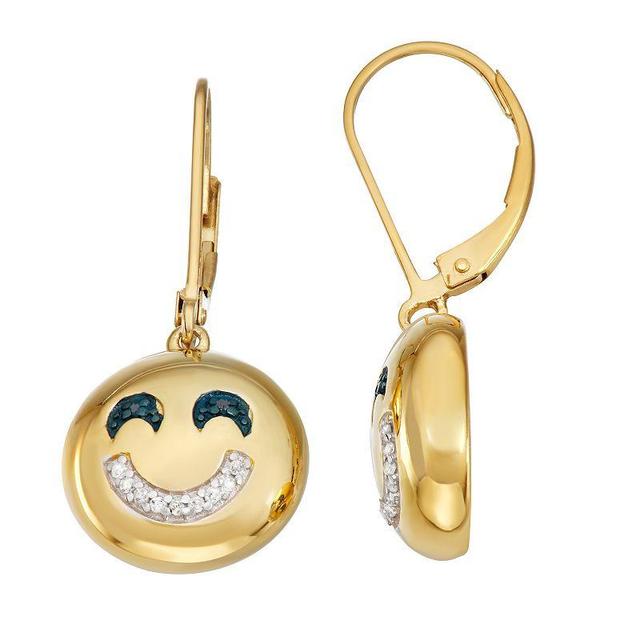 Jewelexcess 14k Gold Over Sterling Silver Black & White Diamond Accent Emoji Earrings, Womens, Gold Tone Product Image