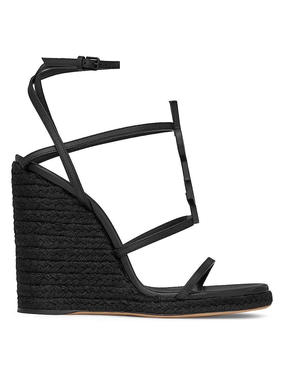 Womens Cassandra Wedge Espadrilles In Leather With Black Monogram Product Image