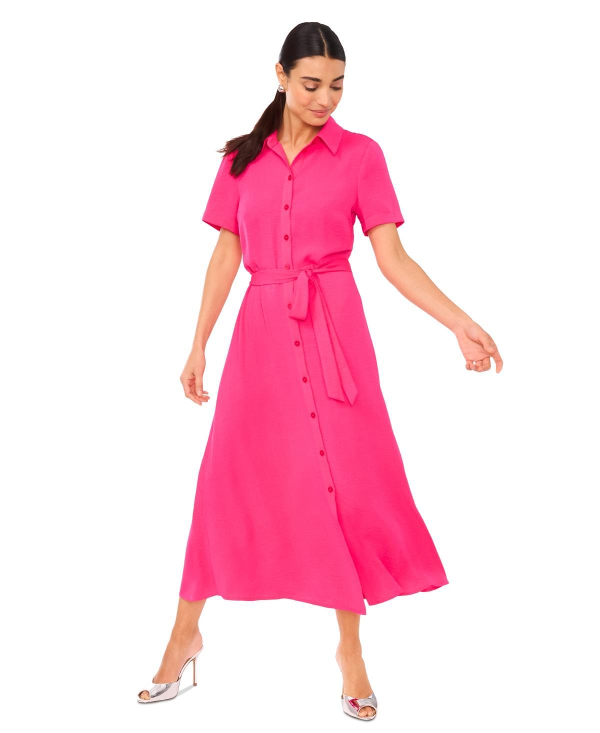 CeCe Womens Short-Sleeve Belted Midi Shirtdress Product Image