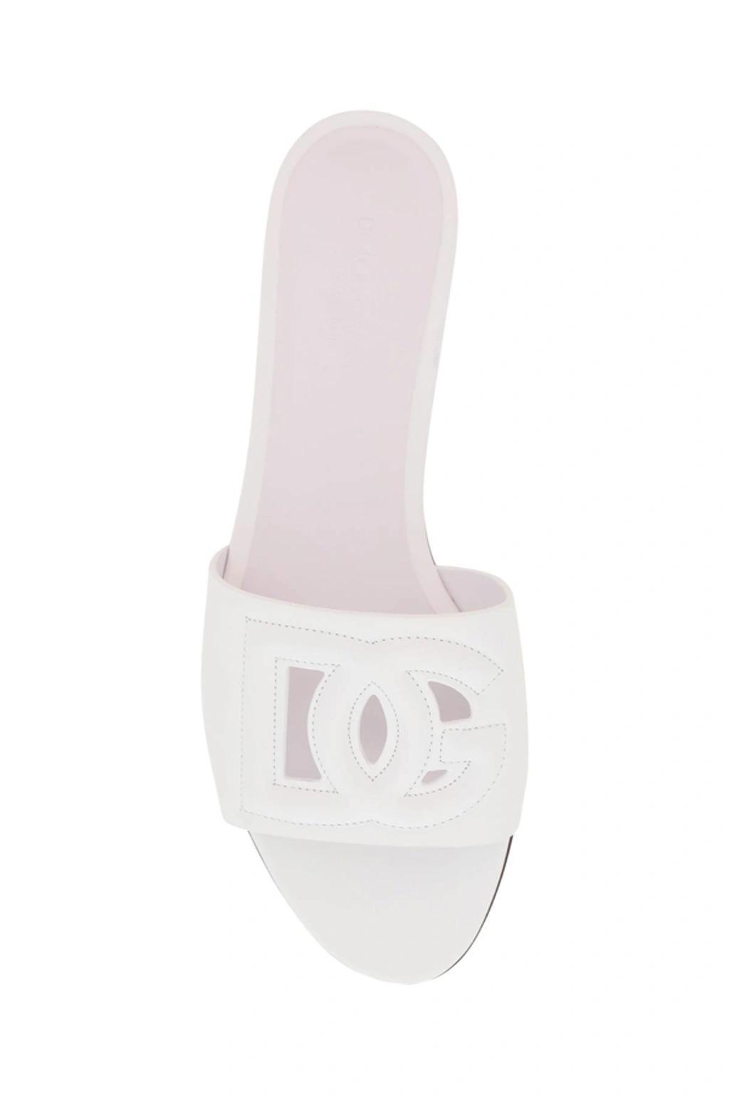 DOLCE & GABBANA Dg  White Leather Sandals With Logo Product Image