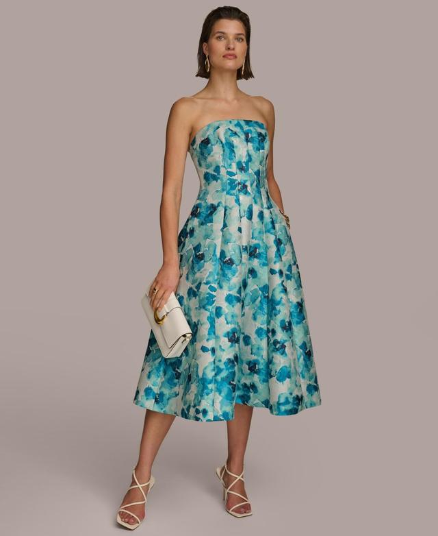 Donna Karan Womens Floral-Jacquard Strapless Midi Dress Product Image