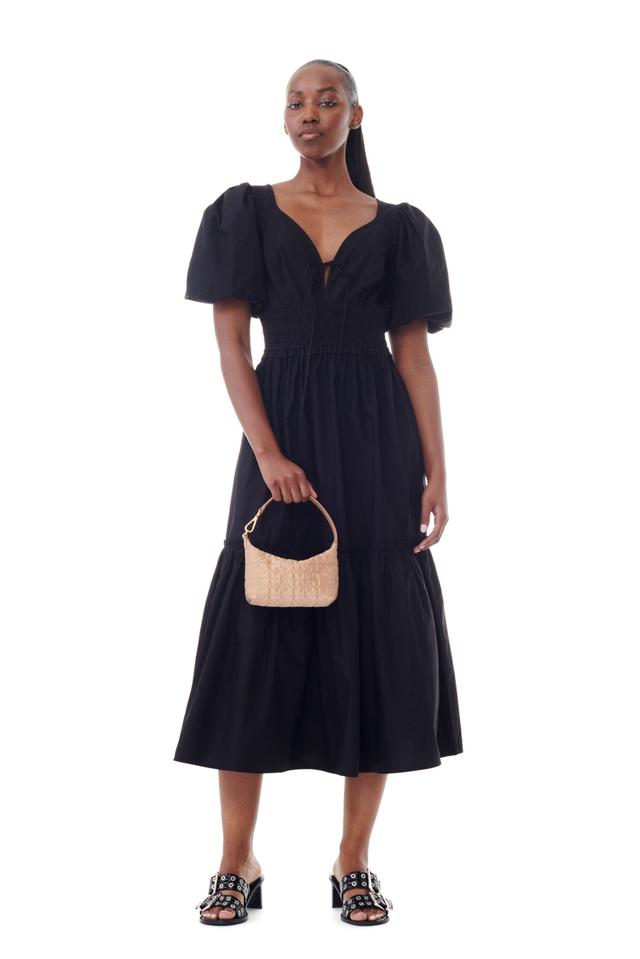 Black Cotton Poplin Long Smock Dress Product Image