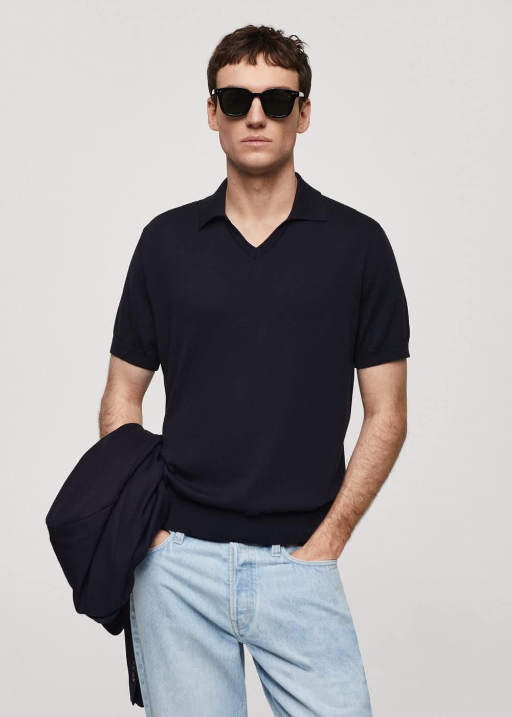 MANGO MAN - Knit cotton polo shirt dark navyMen Product Image