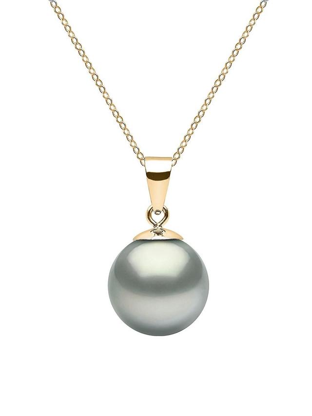 Womens 14K Yellow Gold & 10-11MM Grey Tahitian Pearl Pendant Necklace Product Image