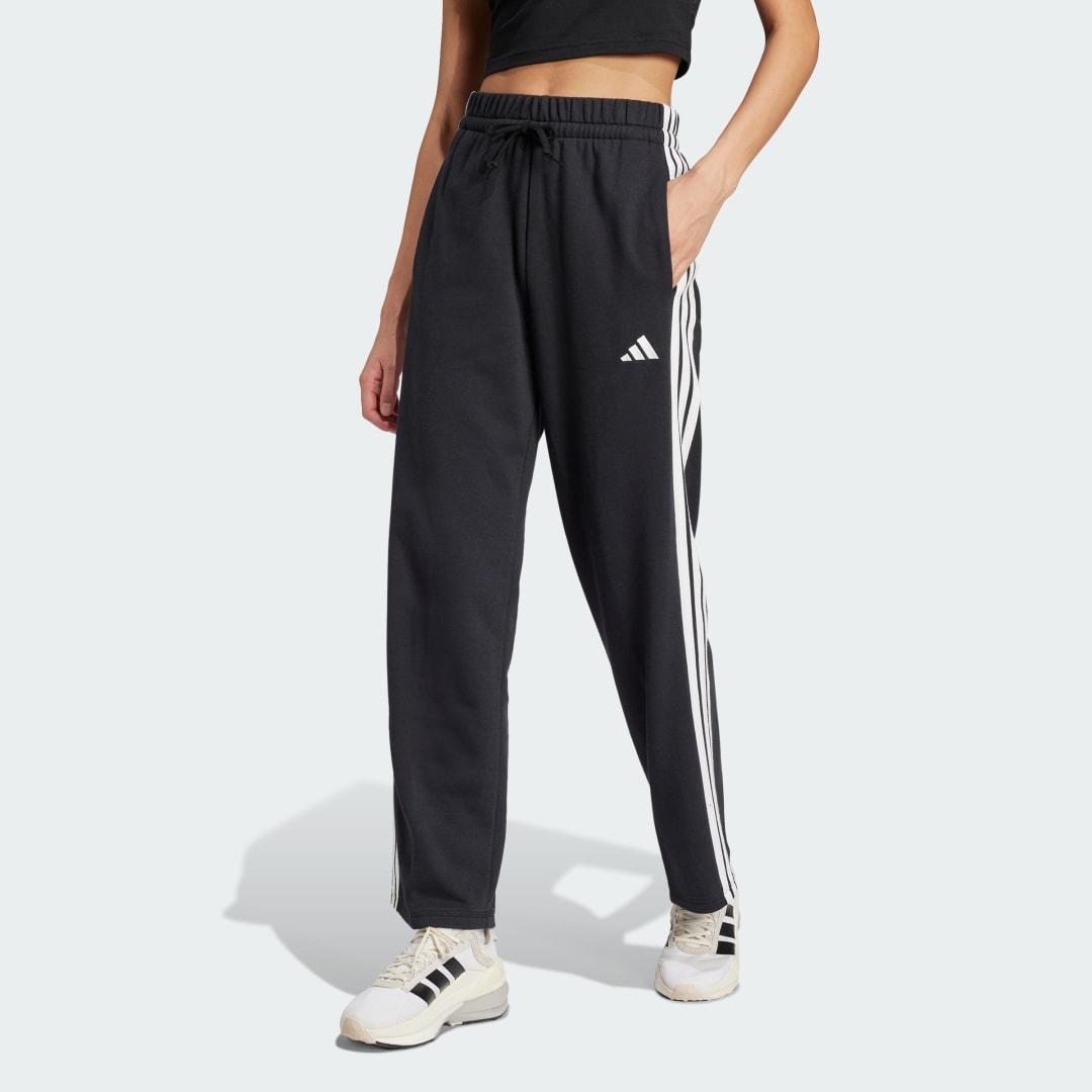 adidas Essentials 3-Stripes Open Hem French Terry Pants Black XL Womens Product Image