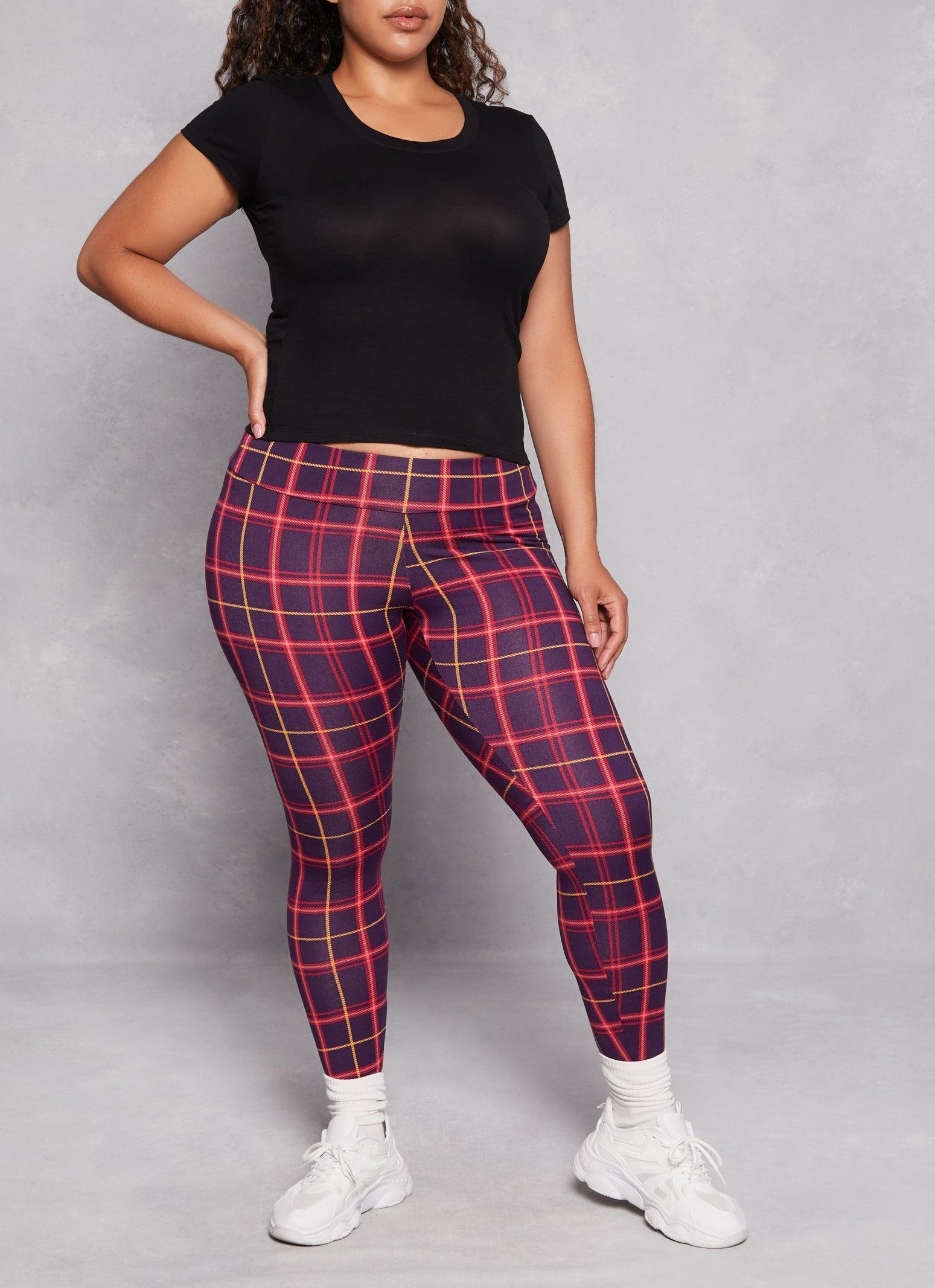 Womens Plus Size Plaid Soft Knit High Waist Leggings Product Image