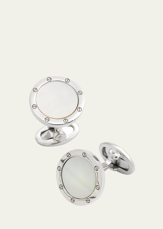 Mens Sterling Silver & Mother-Of-Pearl Cufflinks Product Image