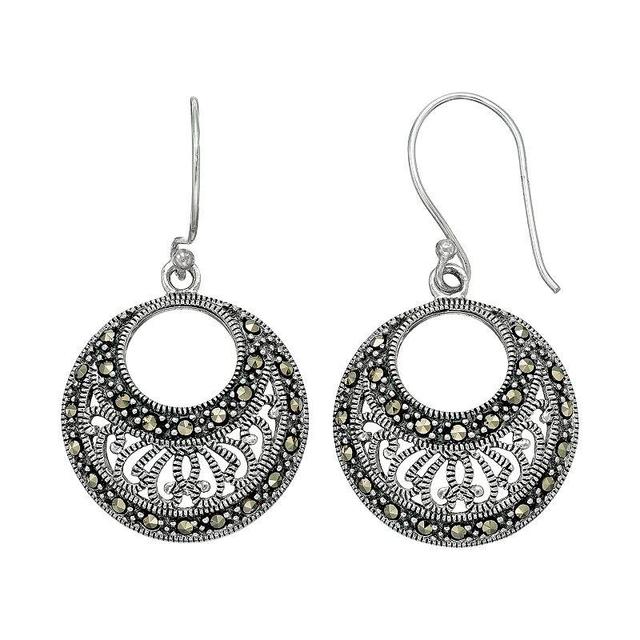 Tori HillSterling Silver Marcasite Filigree Hoop Drop Earrings, Womens, Grey Product Image