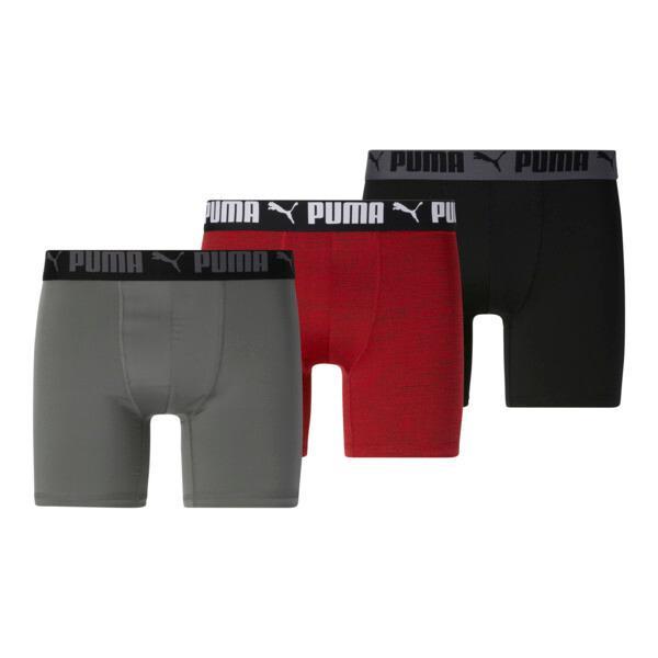 PUMA Men's Athletic Boxer Briefs 3 Pack in Red/Grey Product Image