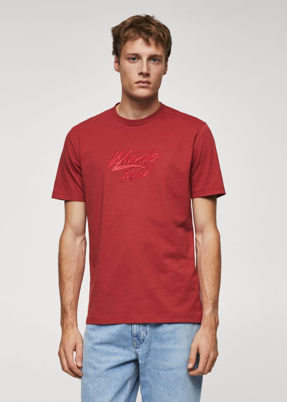 MANGO MAN - 100% cotton t-shirt with embroidered logo redMen Product Image