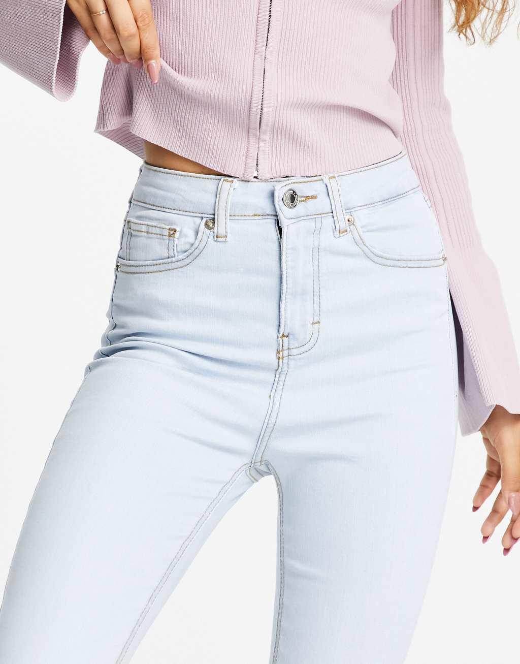 DTT Petite Ellie high rise skinny jeans in light blue  Product Image