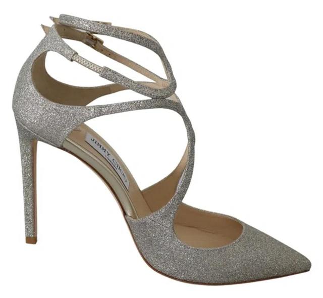 JIMMY CHOO Lancer 100 Platinum Ice Leather Pumps In Silver Product Image