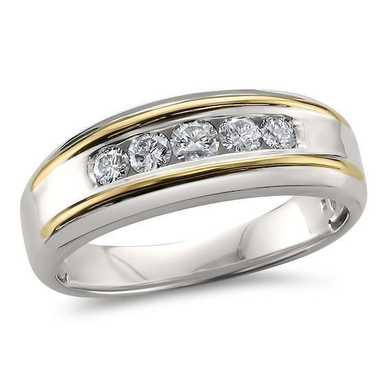 Men's 1/2 CT. T.w. Diamond Five Stone Band in 14K Two-Tone Gold Product Image