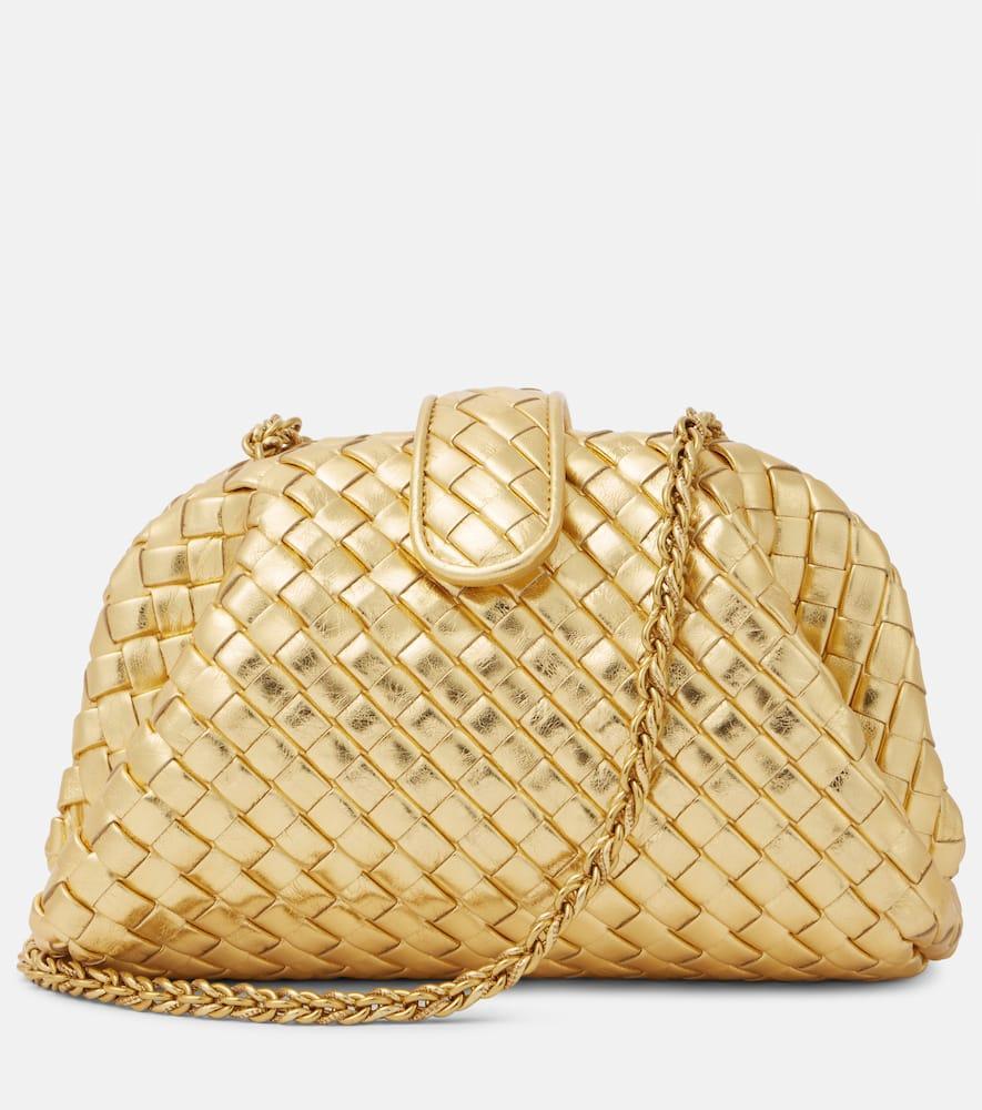 BOTTEGA VENETA Lauren 1980 Small Intrecciato Leather Clutch In Gold / Muse Brass Product Image