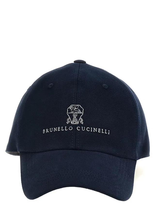 BRUNELLO CUCINELLI Logo Cotton Baseball Cap In Blue Product Image