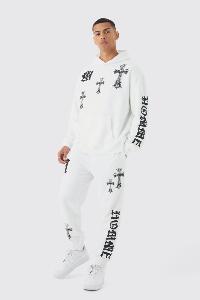 Oversized Cross Print Tracksuit | boohooMAN USA Product Image