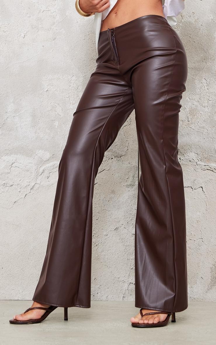 Brown Faux Leather Low Rise Straight Leg Trousers Product Image