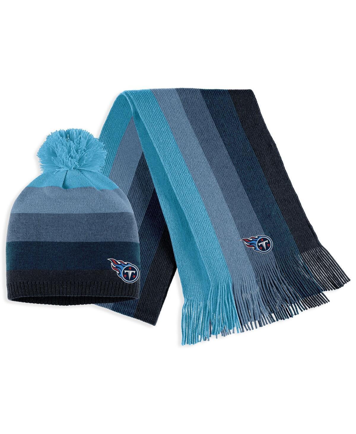 Womens Wear by Erin Andrews Light Blue Tennessee Titans Ombre Pom Knit Hat and Scarf Set Product Image