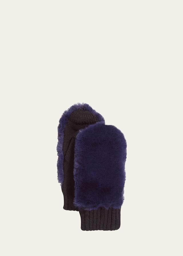 Surell Accessories Faux-Fur Knit Mittens  - BLACK BLACK Product Image