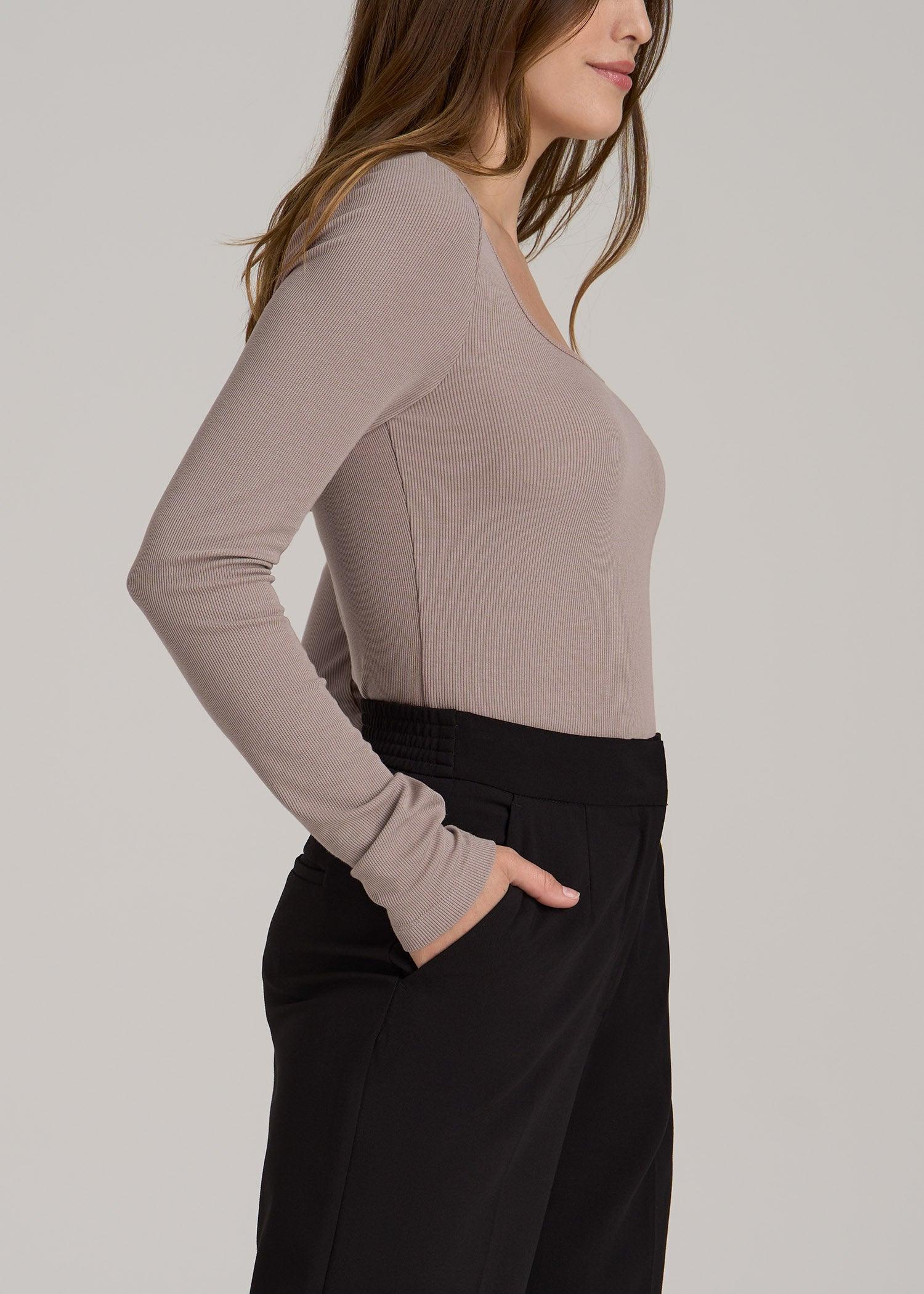 Long Sleeve Ribbed Squareneck Top for Tall Women in Truly Taupe Female Product Image