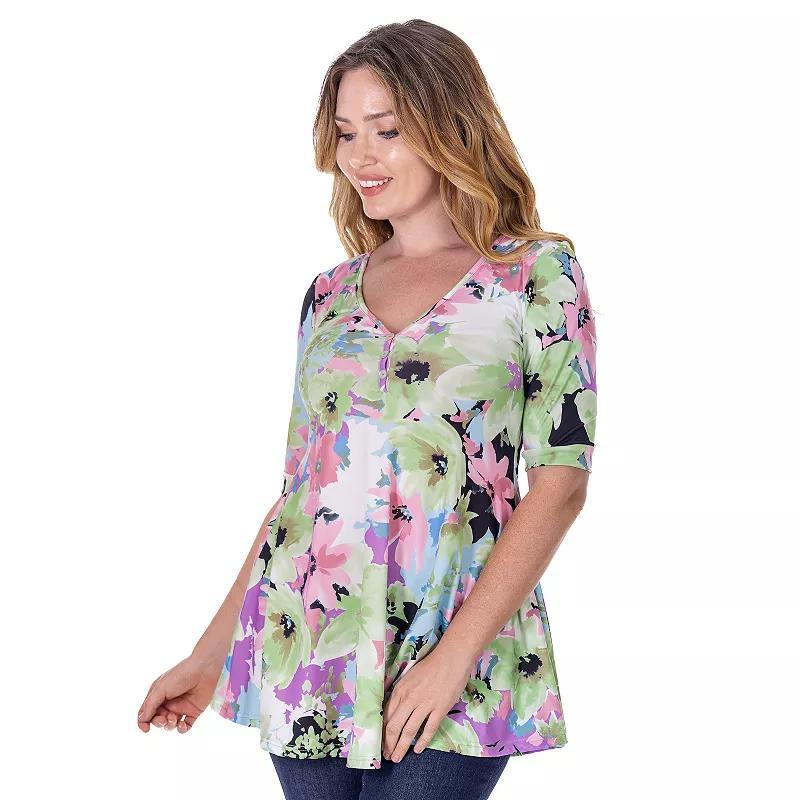 Womens 24seven Comfort Apparel Floral V Neck Henley Tunic Top Product Image