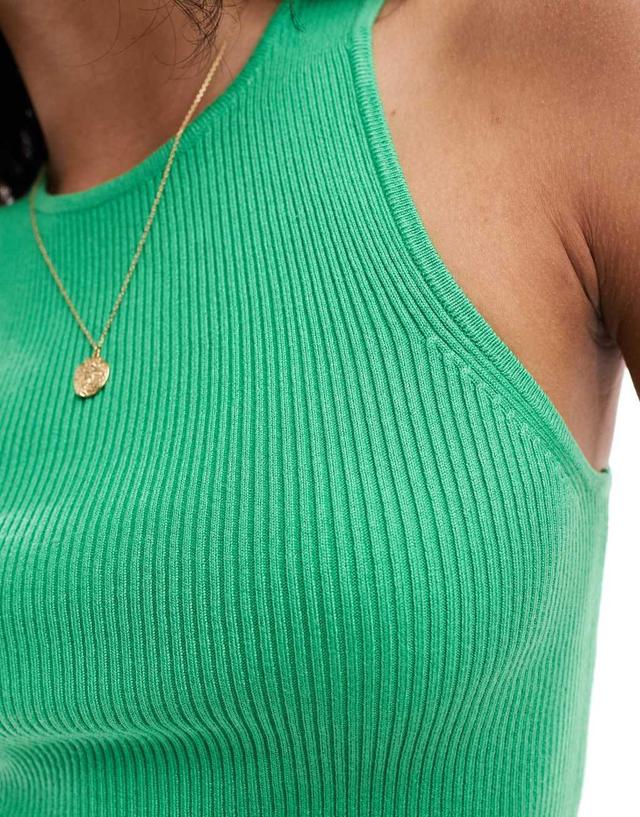 Mango round neck ribbed tank top in green Product Image