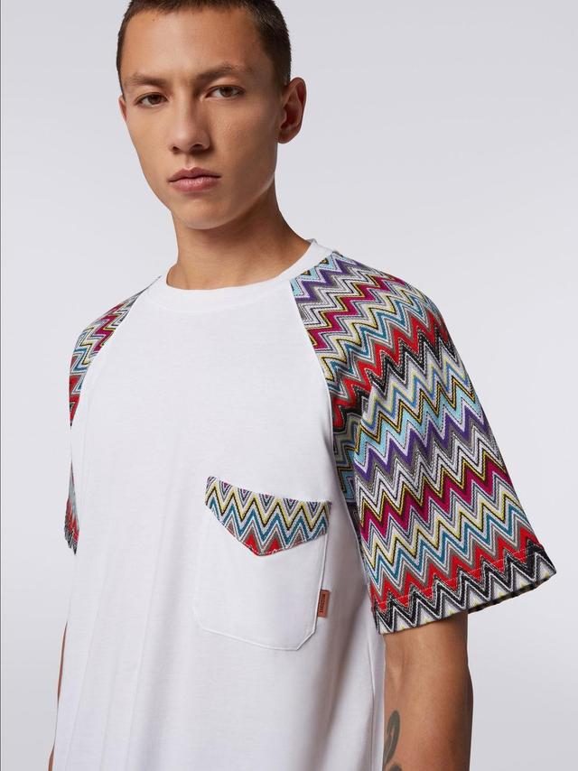 Cotton crew-neck T-shirt with knitted inserts White | Missoni Product Image