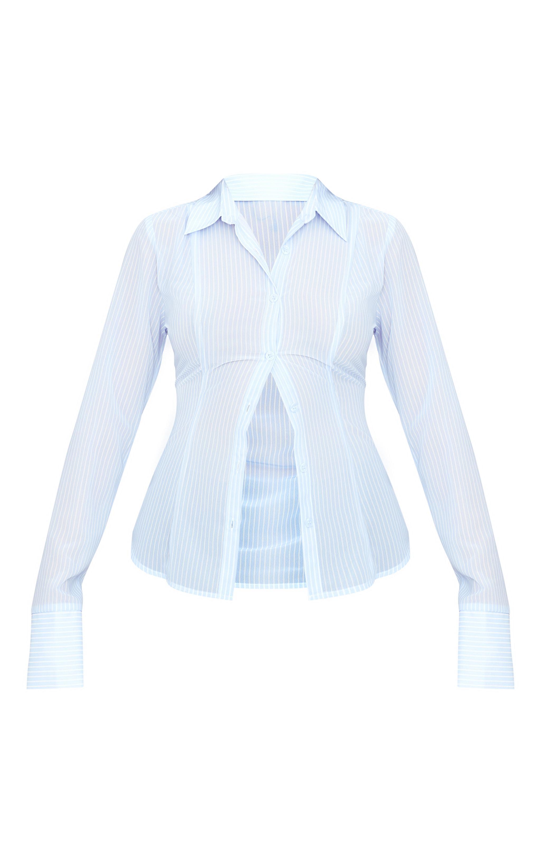 Blue Chiffon Fitted Striped Shirt Product Image