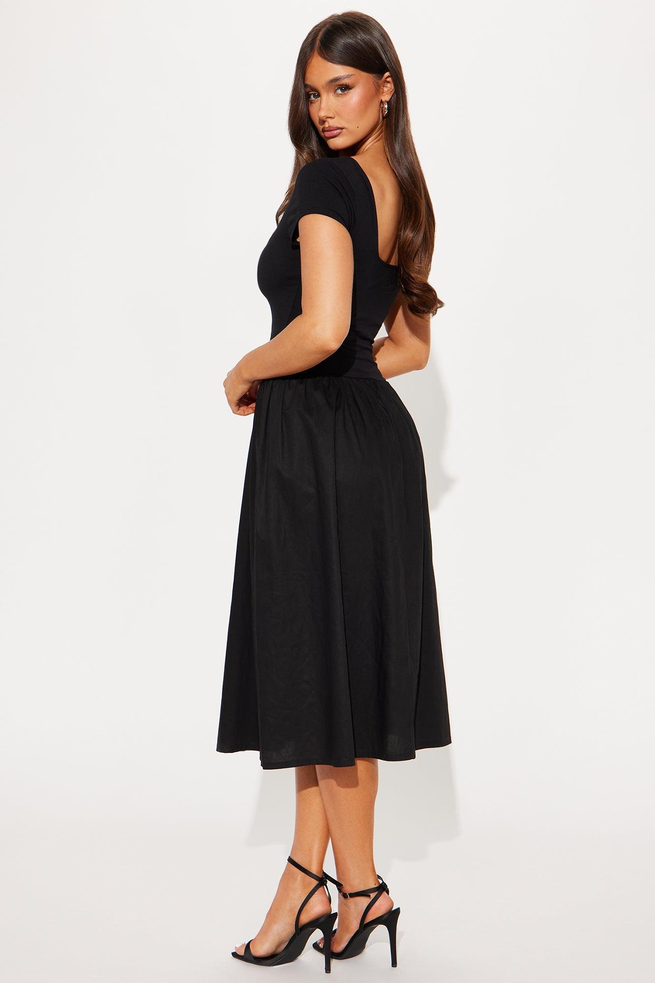 Felicity Poplin Midi Dress - Black Product Image