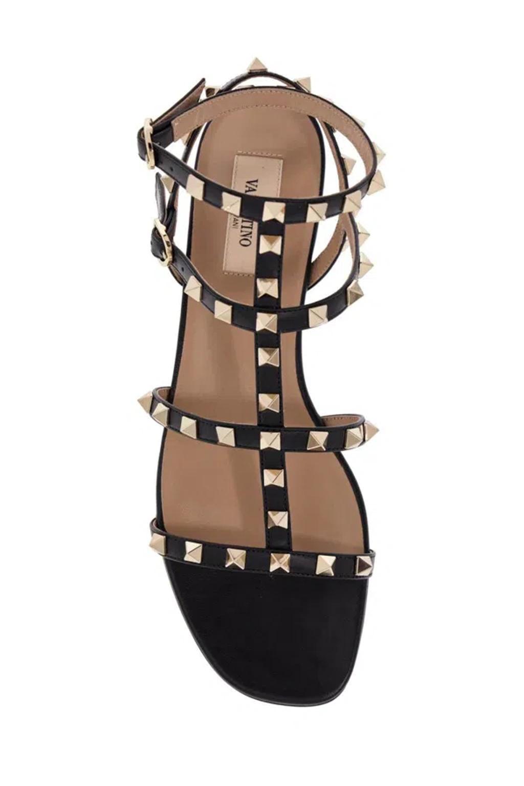 VALENTINO GARAVANI Rockstud Flat Sandals In Black Product Image