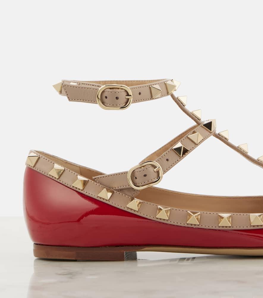 Rockstud Patent Leather Ballet Flats In Red Product Image