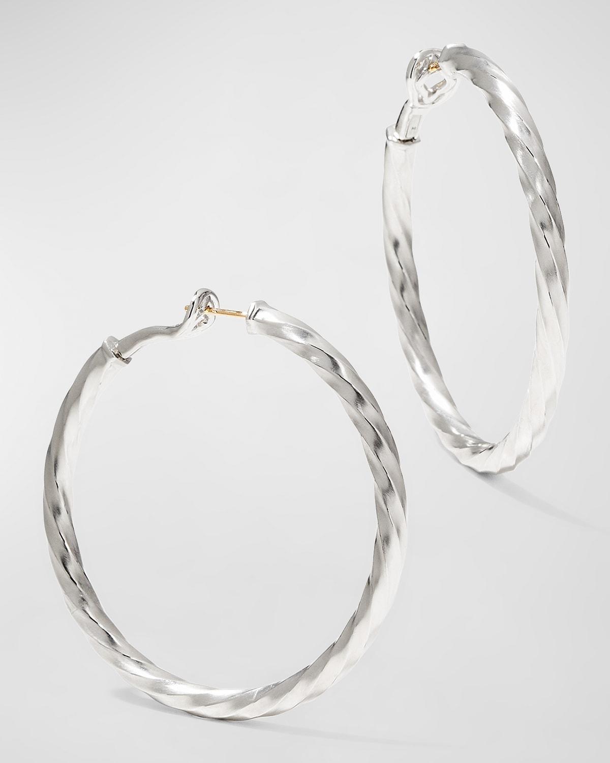 Womens Cable Edge Hoop Earrings In Sterling Silver Product Image