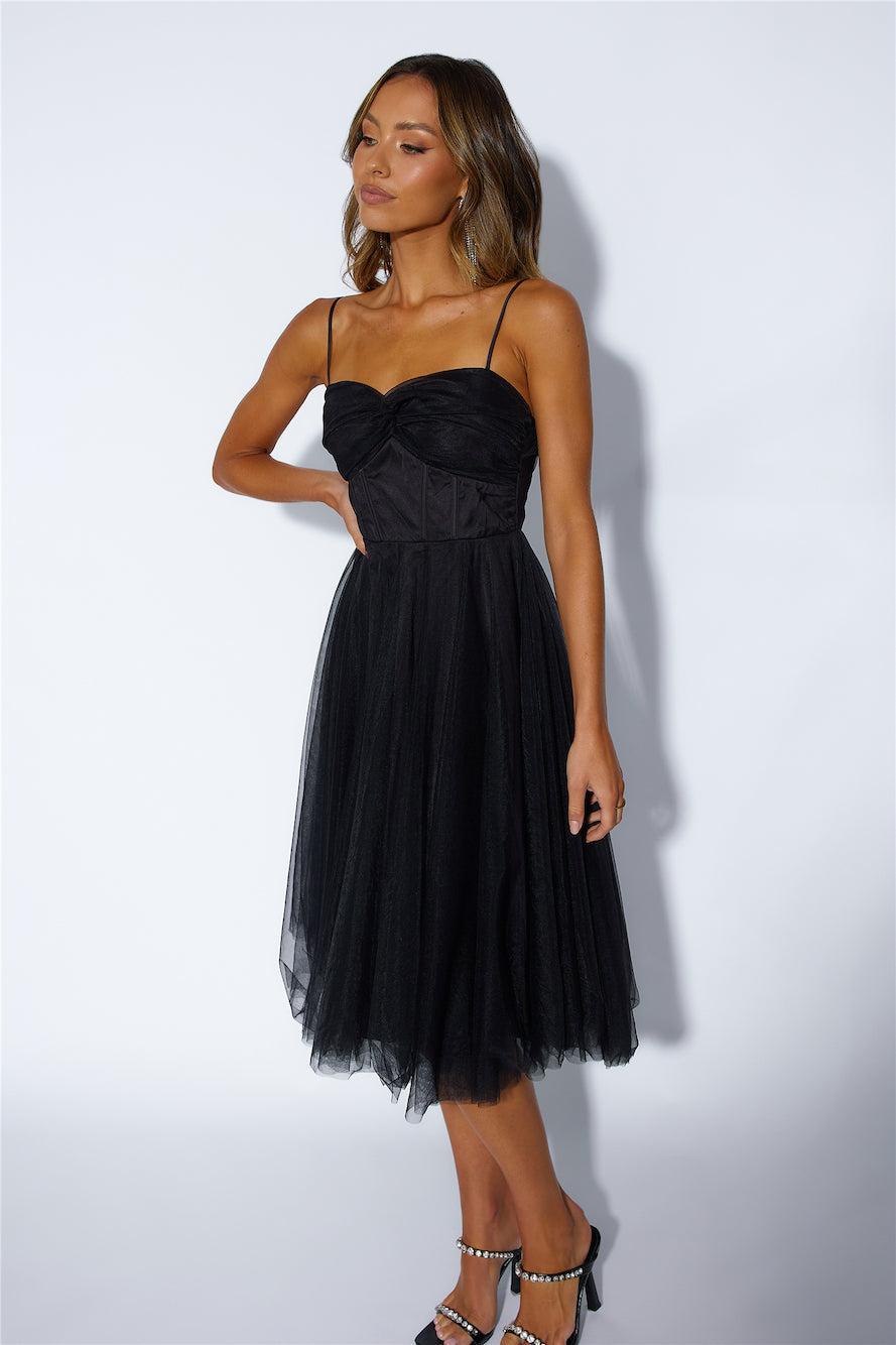 Glam Feeling Tulle Midi Dress Black Product Image