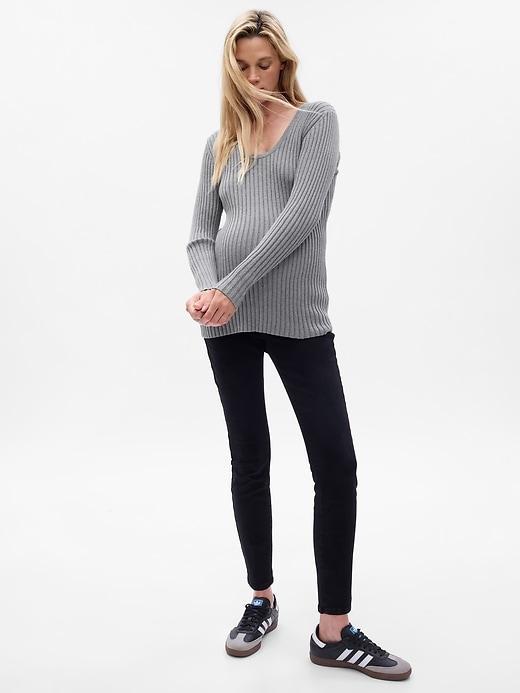 Maternity Lightweight V-Neck Rib Sweater Product Image