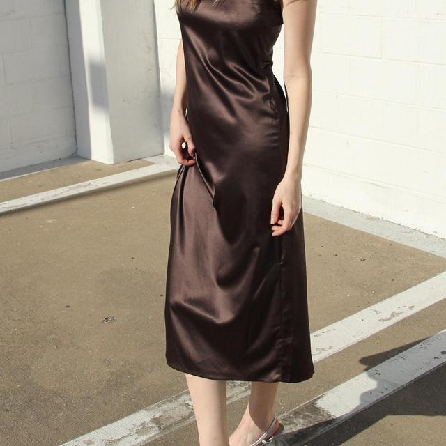 Brown Draped Satin Dress Product Image