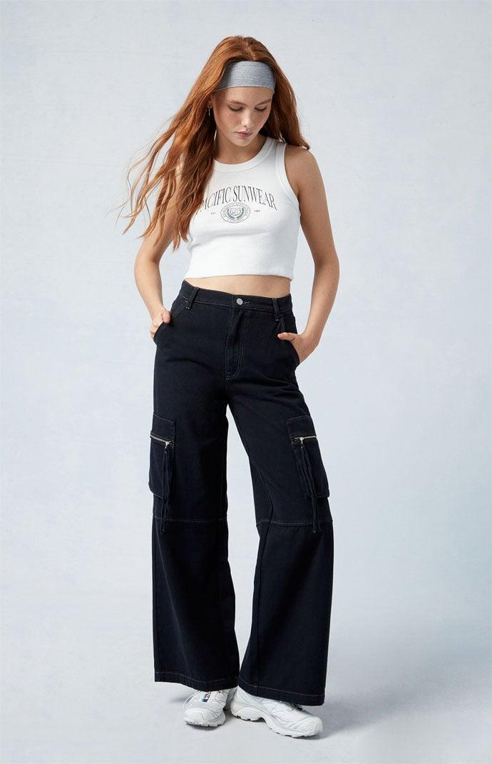 Women's High Waisted Wide Leg Cargo Pants - Product Image