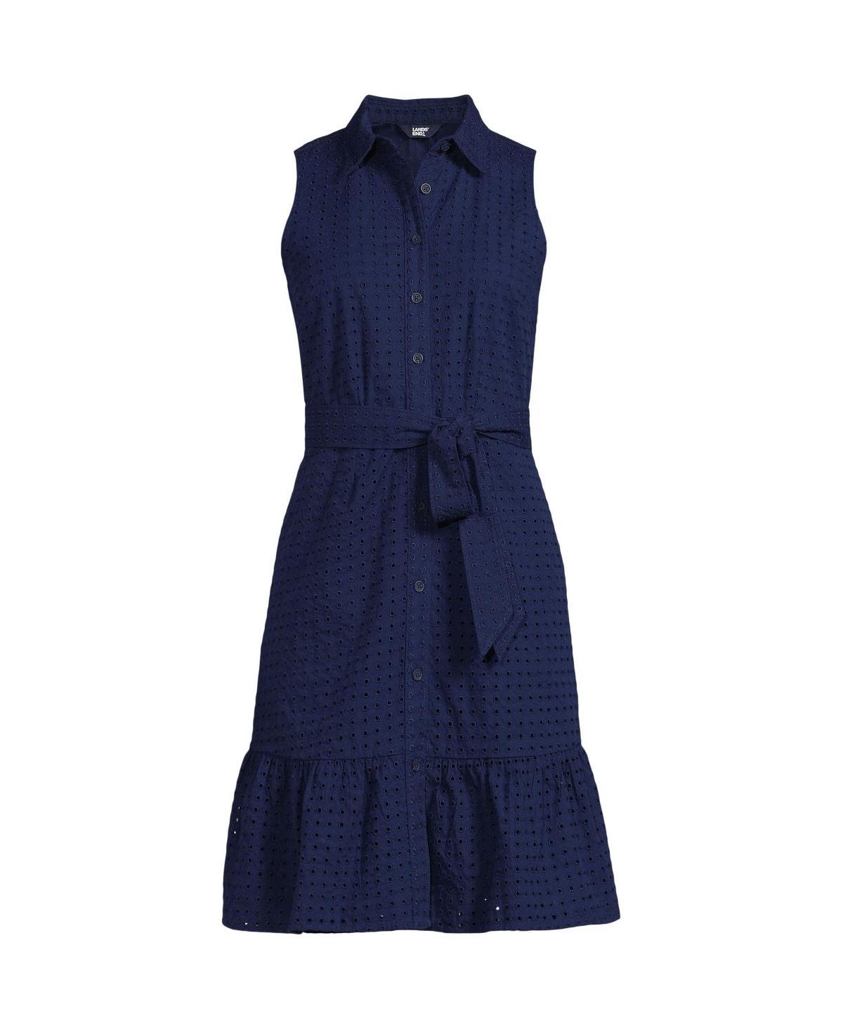 Womens Lands End Womens Collared Sleeveless Eyelet Tiered Shirt Dress Product Image