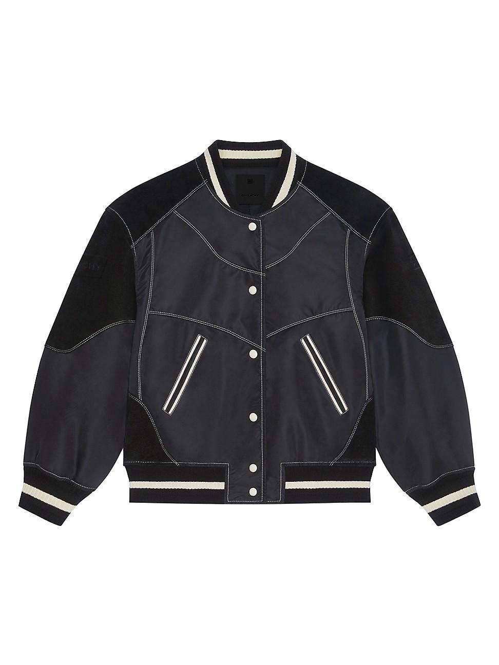 Womens Oversized Varsity Jacket with Leather Details Product Image