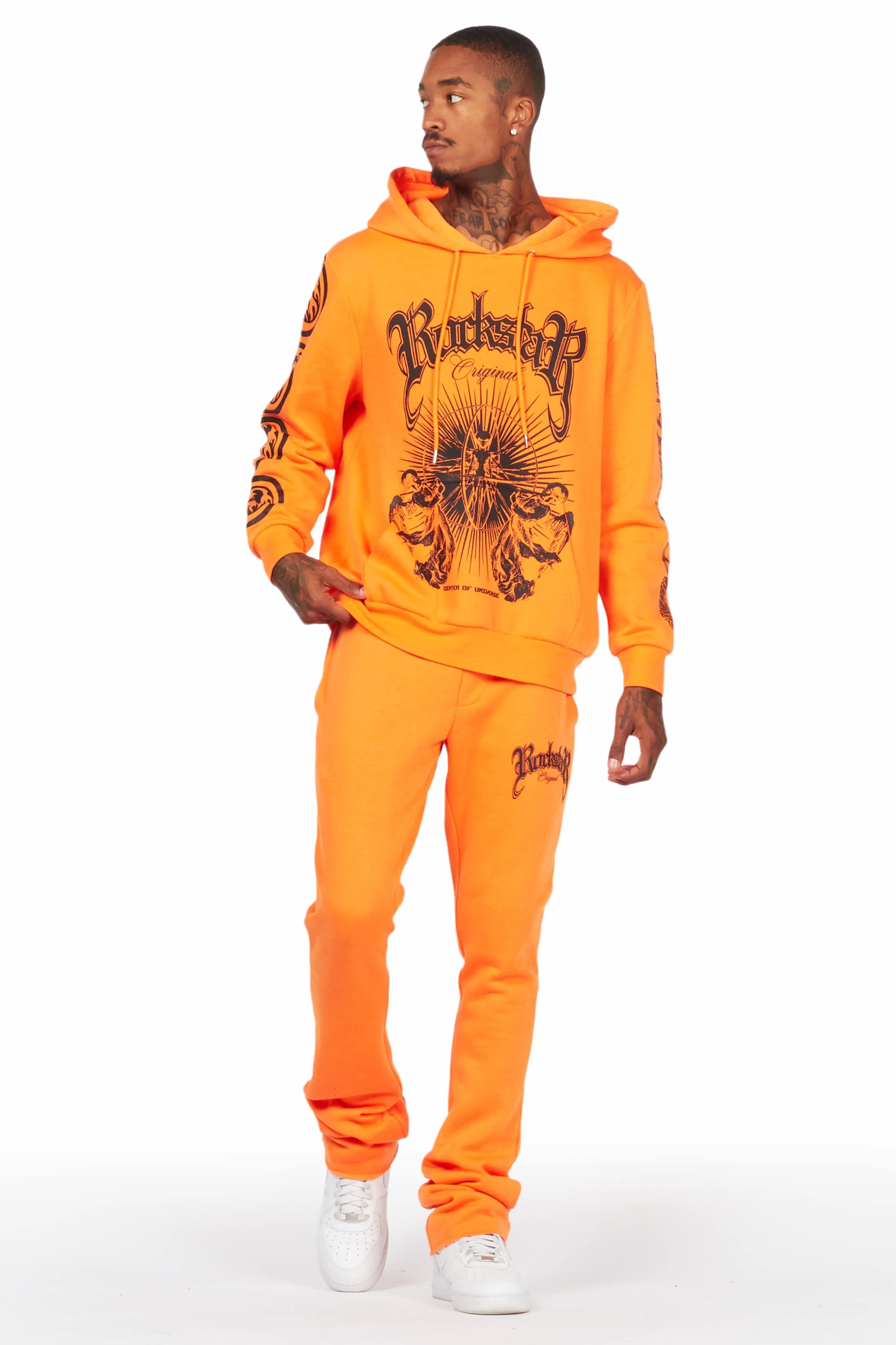 Yarden Orange Graphic Hoodie/Stacked Flare Pant Track Set Male Product Image