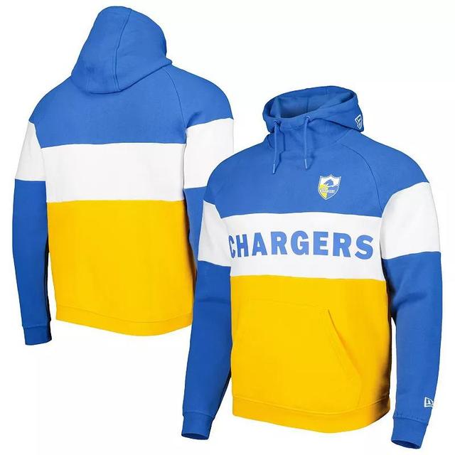 Mens New Era Gold and Powder Blue Los Angeles Chargers Colorblock Throwback Pullover Hoodie - Gold Product Image