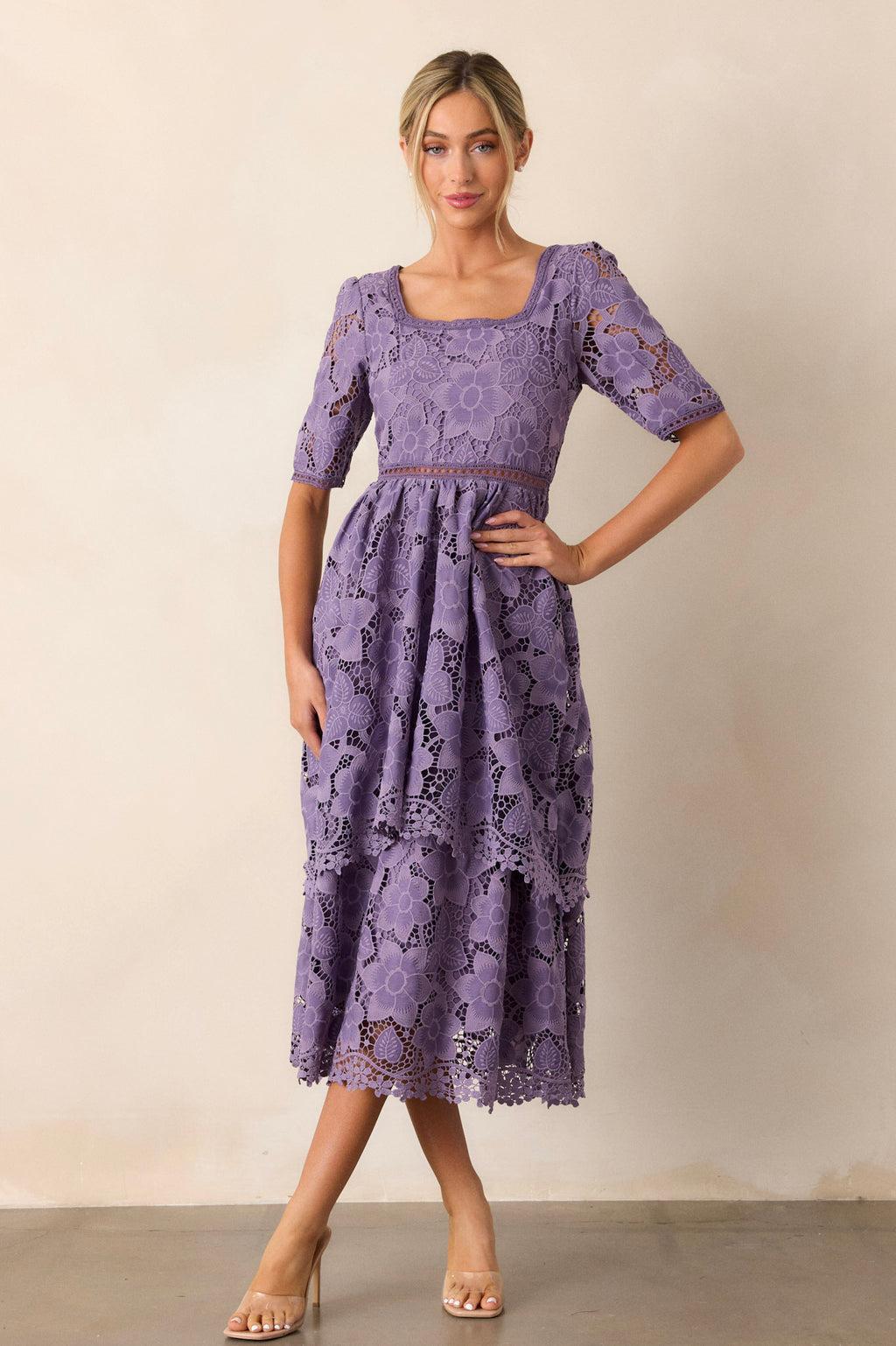 Eternal Romance Lilac Floral Embroidered Midi Dress Product Image