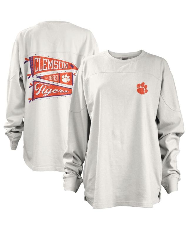 Womens Pressbox Clemson Tigers Pennant Stack Oversized Long Sleeve T-Shirt Product Image