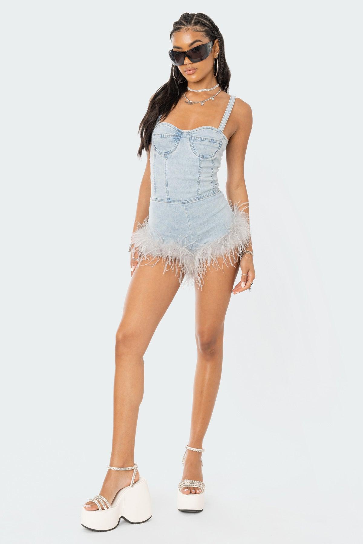 Fluffy Denim Romper Product Image