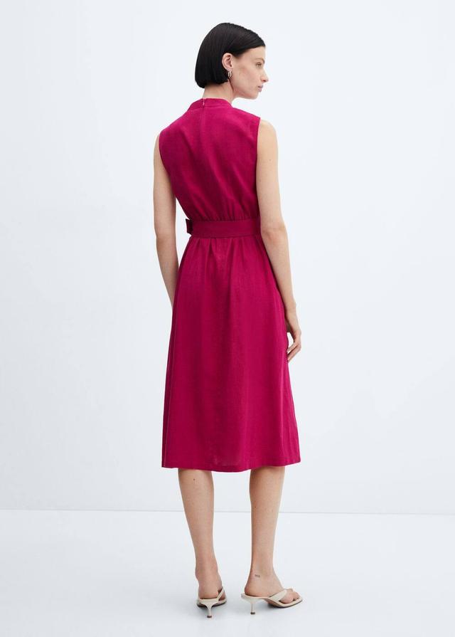 MANGO - Belt linen dress fuchsiaWomen Product Image