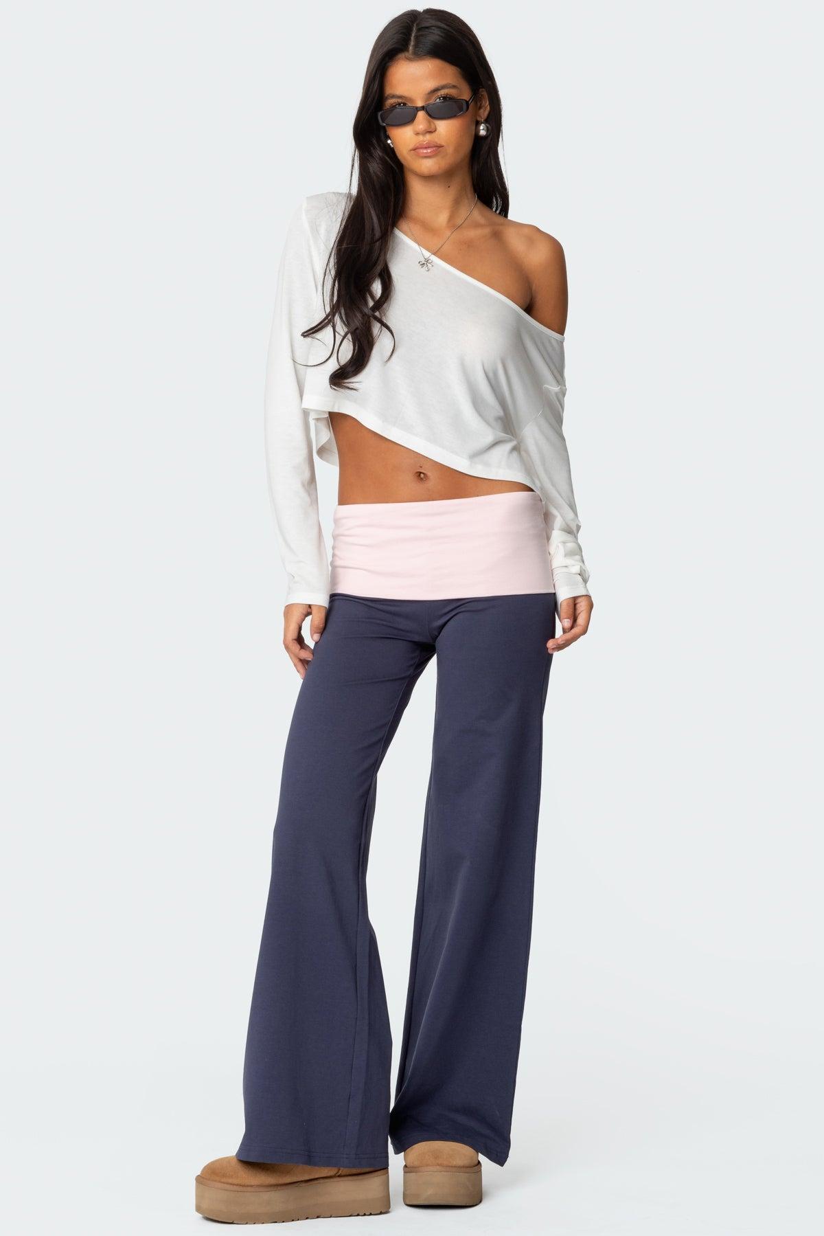 Wide Leg Contrast Fold Over Pants Product Image