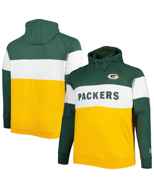 Mens New Era Green Bay Packers Big & Tall Current Team Colorblock Fleece Raglan Pullover Hoodie Product Image