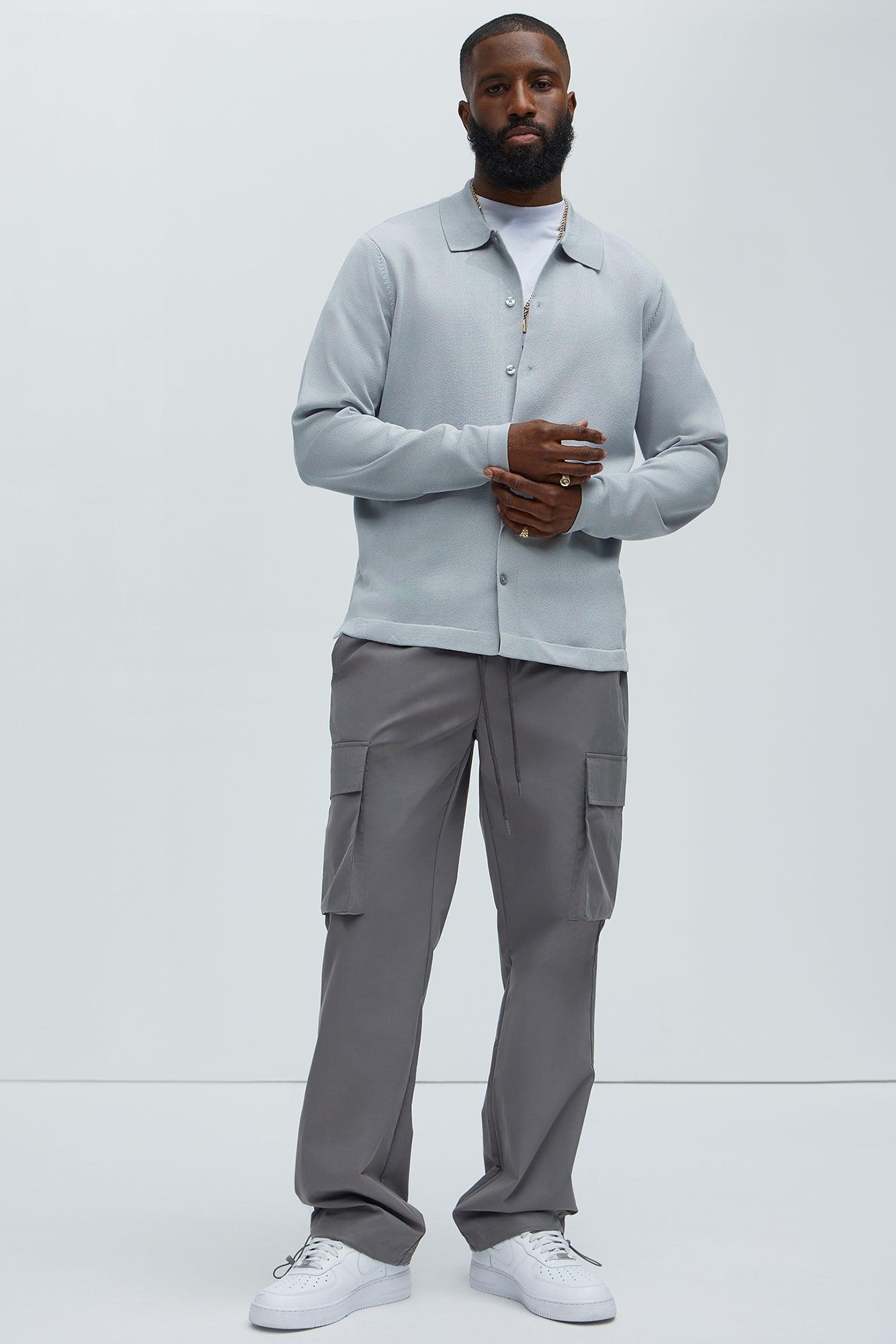 Baker Lightweight Polo Cardigan - Grey Product Image