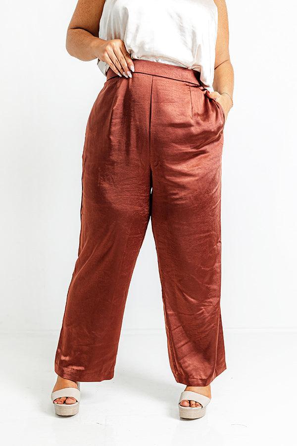 Pouring Merlot Satin High Waist Pants In Dark Rust Curves Product Image