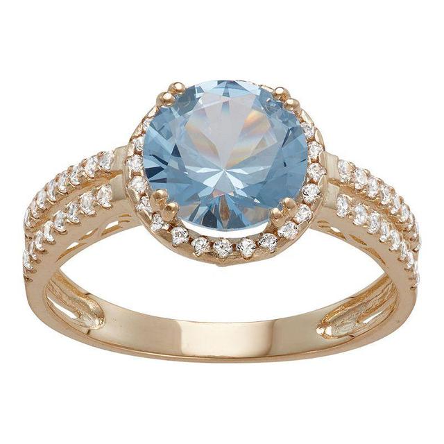 Designs by Gioelli 10k Gold Lab-Created Aquamarine & White Sapphire Halo Ring, Womens Blue Product Image